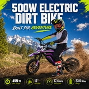 IVFJFV 500W Electric Dirt Bike for Kids,Up to 17.4MPH & 23.6 Miles,Two Speed Modes, Front & Rear Suspension,Mechanical Disc Brakes, 165 LBS,Beginner-Friendly Handle, All-Terrain,PURPLE