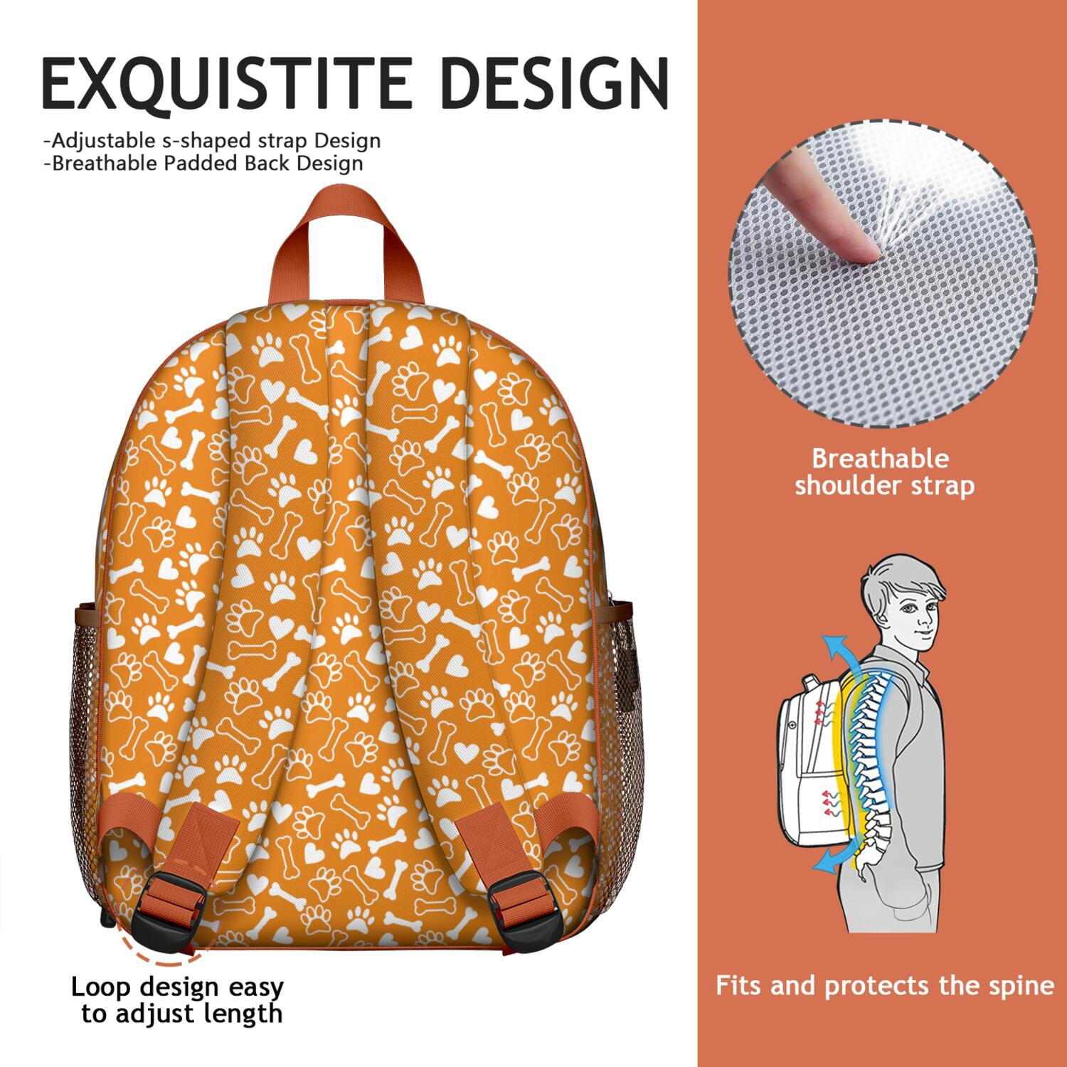 Cartoon Puppy Pattern Student Backpack – Cute Dog Paw Print with Bone and Tail Design, Artistic Watercolor Style for School