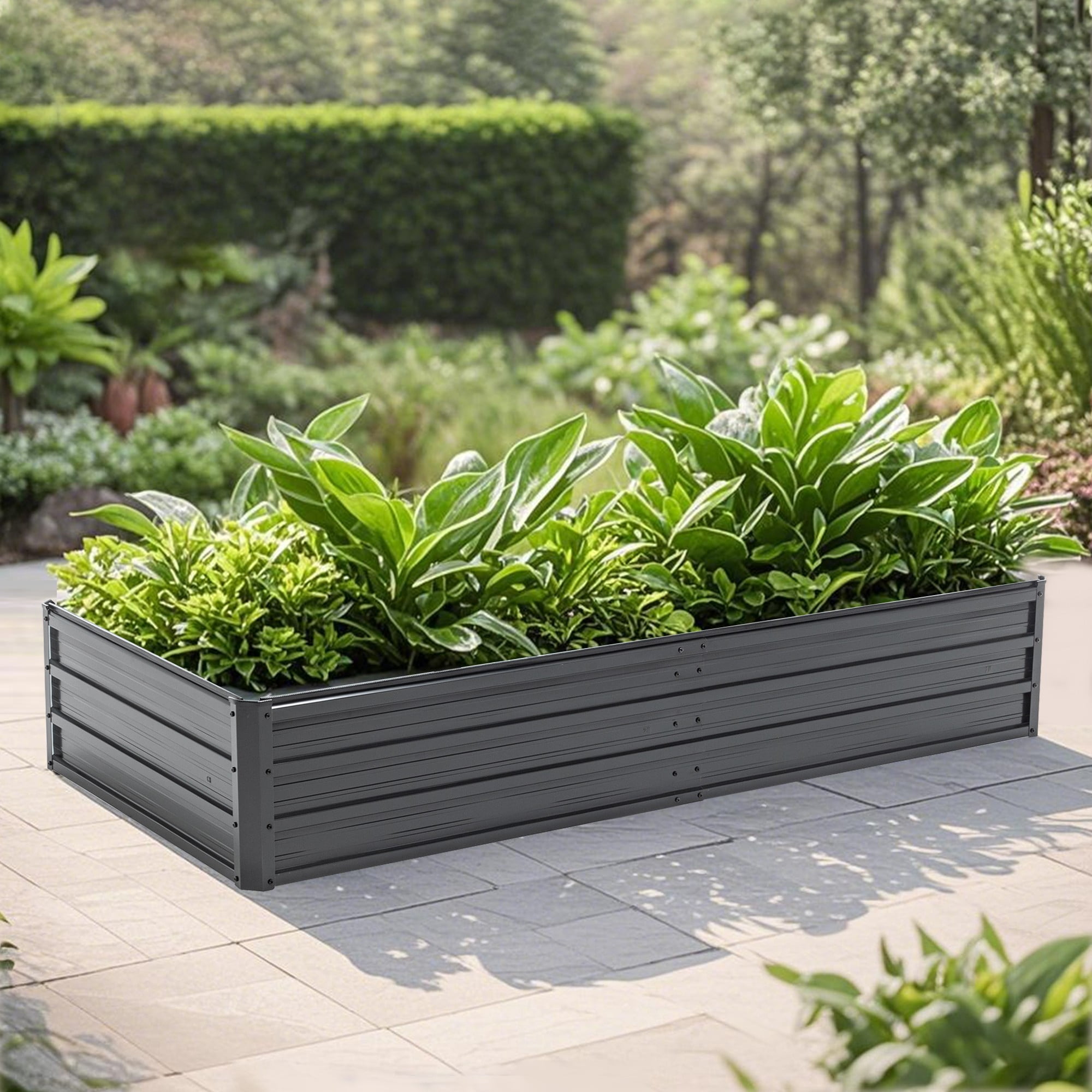 Aukfa Galvanized Raised Garden Bed Outdoor, Metal Planter Box for Vegetables/Flowers/Herbs, 6x3x1FT, Black