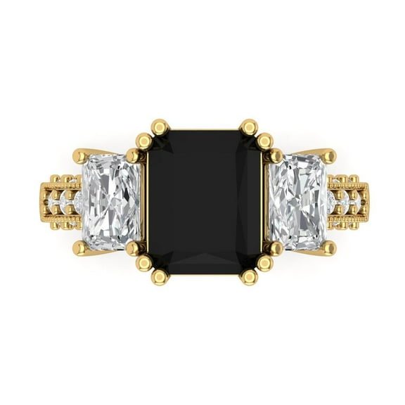 Three-Stone Engagement Ring for Women - 4.27ct Natural Onyx in 18K Yellow Gold Promise Ring