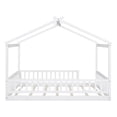 thumbnail image 4 of Full Size House Bed Frame with Fence for Kids, Wooden Floor Bed with Doorless Design, Decorative Canopy Bed Top, for Teens, Girls, Boys, White, 4 of 9