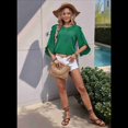 thumbnail image 4 of Top de Encaje con Cuello Redondo y Mangas Cuartos Irregulares, Verde XXL, 4 of 8