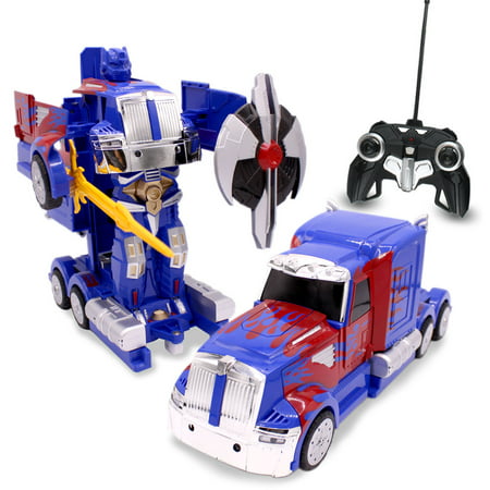 Kids RC Toy Transforming Robot Remote Control Dance Mode Truck 1/14 Scale Toys with Sword Shield Tools For Boys