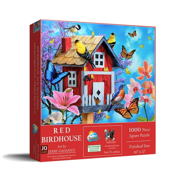 SUNSOUT INC - Red Birdhouse - 1000 pc Jigsaw Puzzle by Artist: Jerry Gadamus - Finished Size 20" x 27" - MPN# 49044