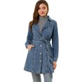 thumbnail image 1 of INSPIRE CHIC Women's Notched Lapel Button Front Belted Denim Trenchcoat Jacket, 1 of 6