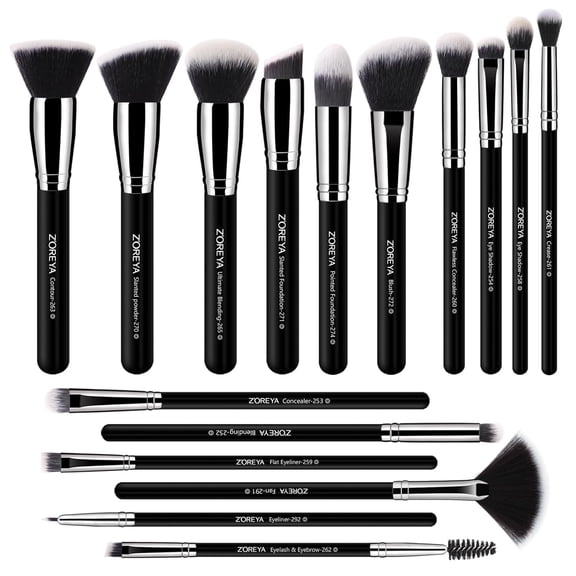 Makeup Brushes, 16Pcs Makeup Brush Set Premium Synthetic Kabuki Brush Cosmetics Foundation Concealers Powder Blush Blending Face Eye Shadow Brush Set (Black)