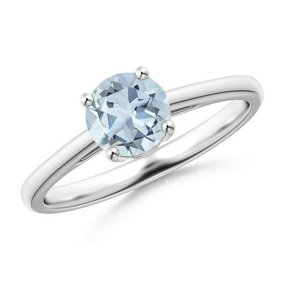 ANGARA Natural Classic Prong-Set Round Aquamarine Solitaire Engagement Ring in 14K White Gold for Women (Size-6mm) | March Birthstone, Anniversary, Jewelry Gift for Women | Natural Aquamarine Ring