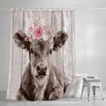 thumbnail image 4 of Brown Cow Shower Curtain Set, Waterproof Shower Curtains for Bathroom, Vintage Animals Spring Floral Wooden Washable Fabric Cloth Bath Curtain for Bathtub Decoration with Hooks 54x78 Inches, 4 of 9