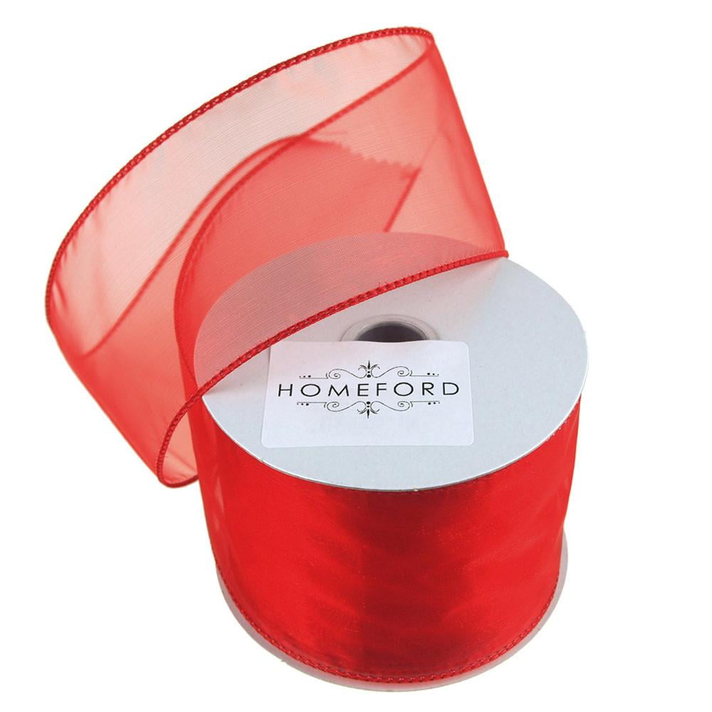 Red - Organza Ribbon Thick Wire Edge 25 Yards - ( W: 1-1/2 inch | L: 25 Yards )