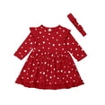thumbnail image 1 of ITFABS Baby Girl's Red Heart Patterned Long Sleeve Ruffle Dress with Headband, 1 of 5