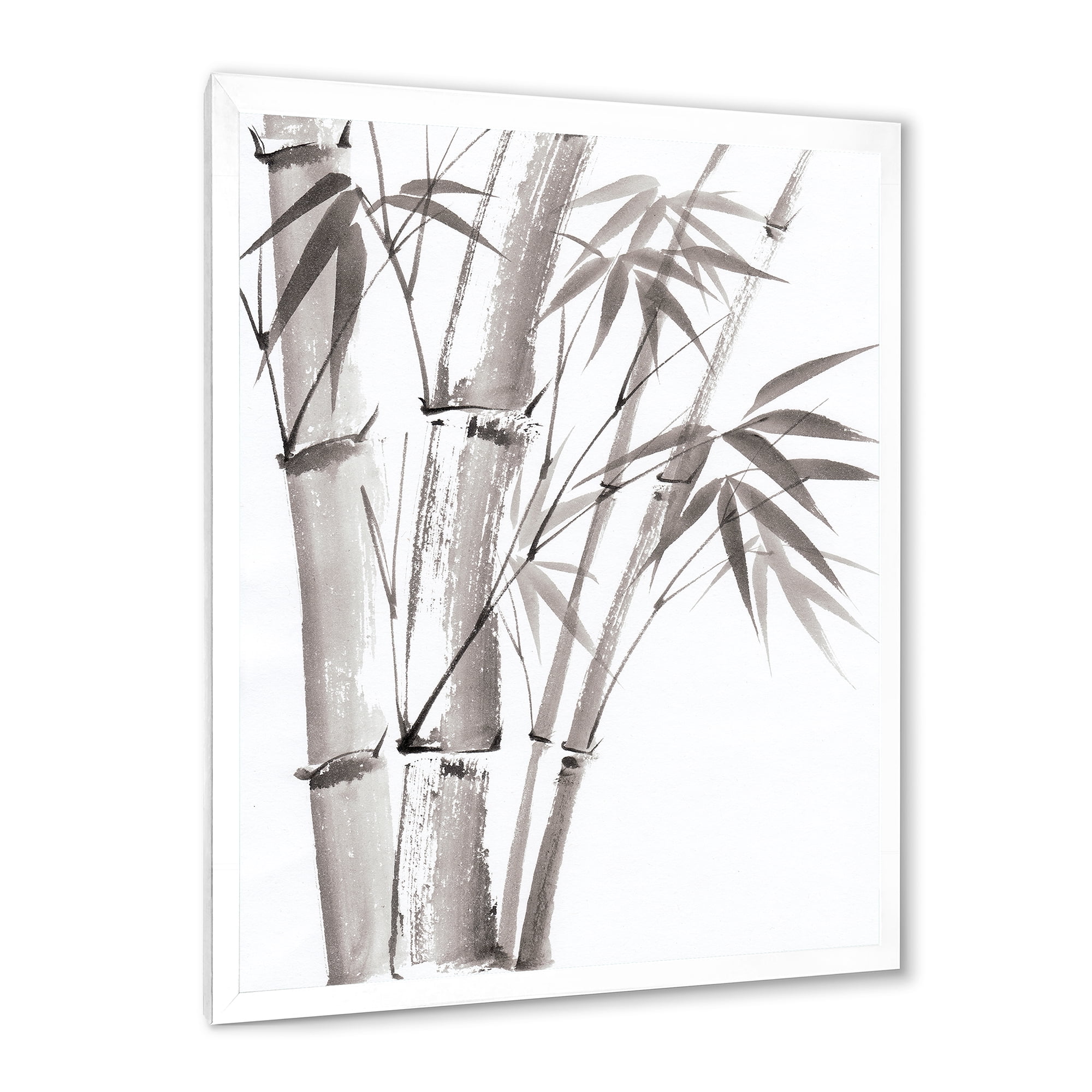 Designart 'Palm Bamboo Detail On White III' Traditional Framed Art Print