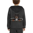 thumbnail image 4 of Xoenoiee Boys Hoodies Long Sleeve Hooded Sweatshirt with Front Kangaroo Pocket Fall Winter Sportwear Loose Tops for Kids Hiking Jogging Running, Realistic Leather Texture Dachshund Puppy Pattern, S, 4 of 7