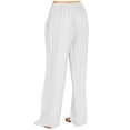 thumbnail image 4 of UAMVSH Cotton Linen Pants for Women Soft Summer Beach Vacation Lounge Palazzo Pants Loose Fit Drawstring Pants with Pockets(X-Large,White), 4 of 6