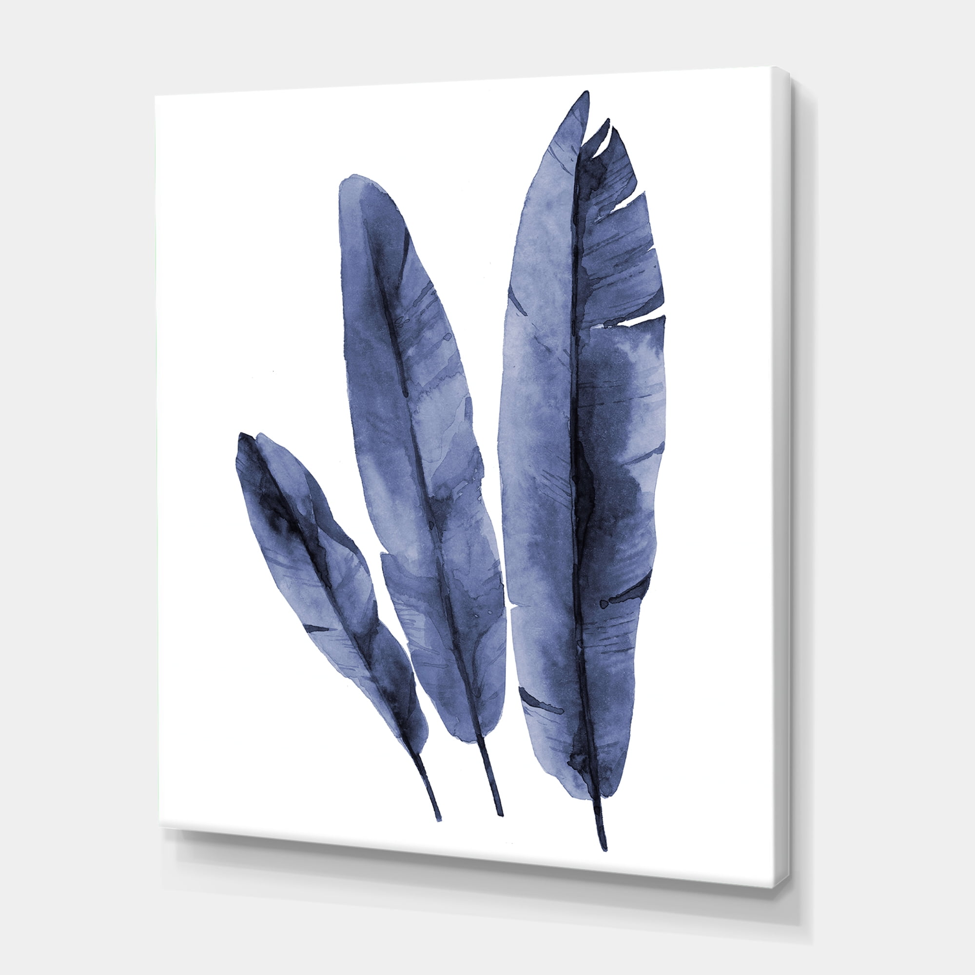 Designart ' Navy Blue Tropical Banana Leaves On White ' Tropical Canvas Wall Art Print