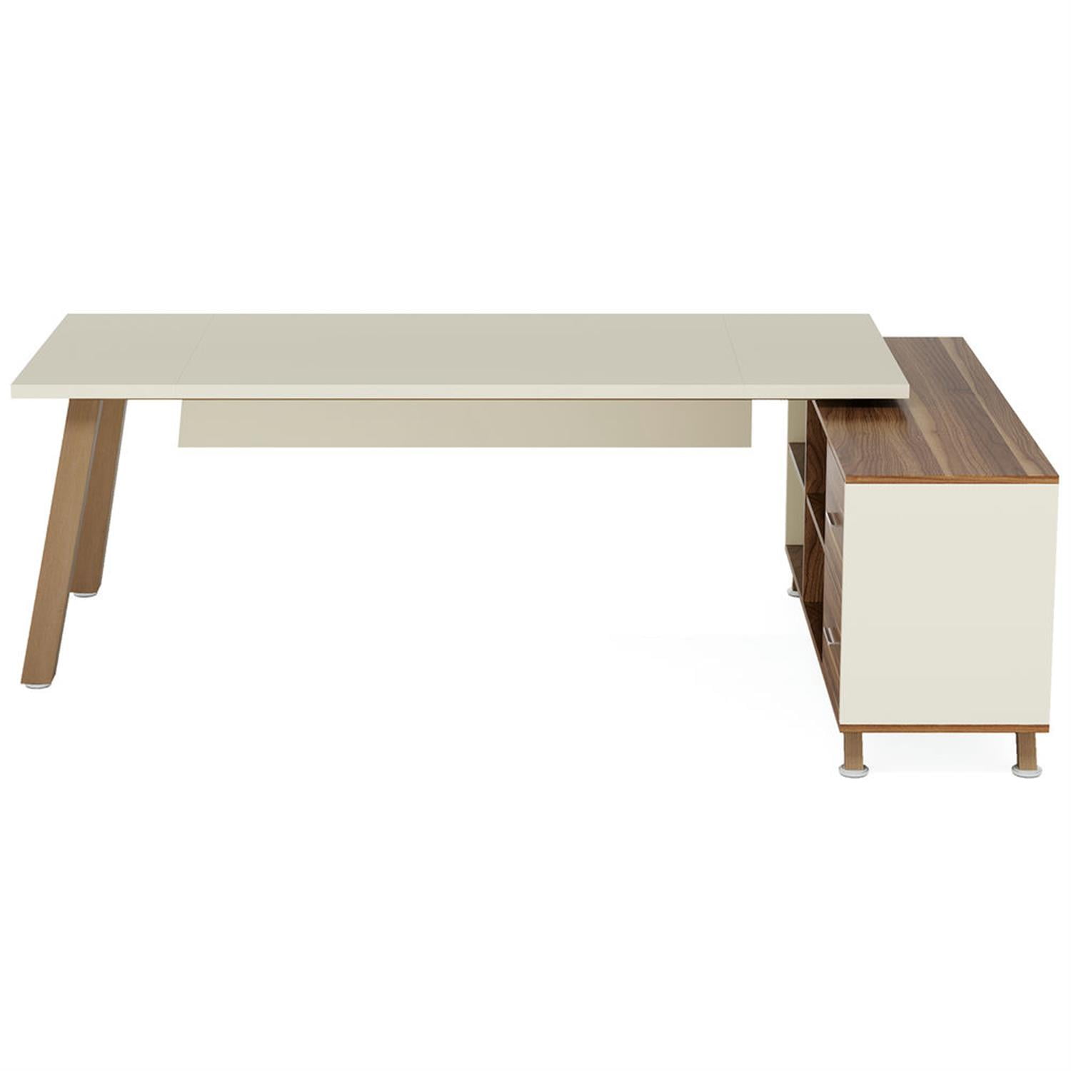 Demi Bonn Modern L Shaped Gaming Computer Desk, 71" Corner Executive Desk with File Cabinet for Home Office, White