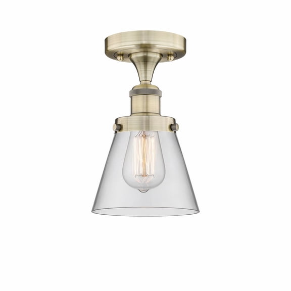 Innovations Lighting  Edison Cone - 1 Light 7" Semi-Flush Mount Antique Brass/Clear