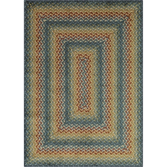 Maples Rugs Marion Bohemian Braided-Style Print Area Rug – Made in USA – Low Pile, Non-Slip, Pet-Friendly Indoor Rug for Bedroom, Living Room & Office, 5' x 7', Multi-Color