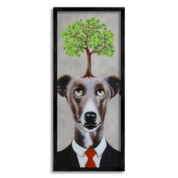 Stupell Industries Tree Growing Dog In Suit Animals & Insects Painting Black Framed Art Print Wall Art