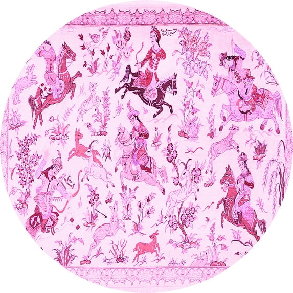 Ahgly Company Indoor Round Animal Pink Traditional Area Rugs, 5' Round