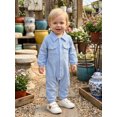 thumbnail image 6 of RUINIXCW Infant Baby Boy Spring Fall Clothes 1 3 6 9 12 18 Months Textured Romper One Piece Outfit Long Sleeve Button Down Collar Jumpsuit with Chest Pockets, 6 of 9