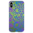thumbnail image 1 of DistinctInk Clear Shockproof Hybrid Case for iPhone XS Max (6.5" Screen) - TPU Bumper, Acrylic Back, Tempered Glass Screen Protector - Green Purple Blue Floral Pattern, 1 of 5