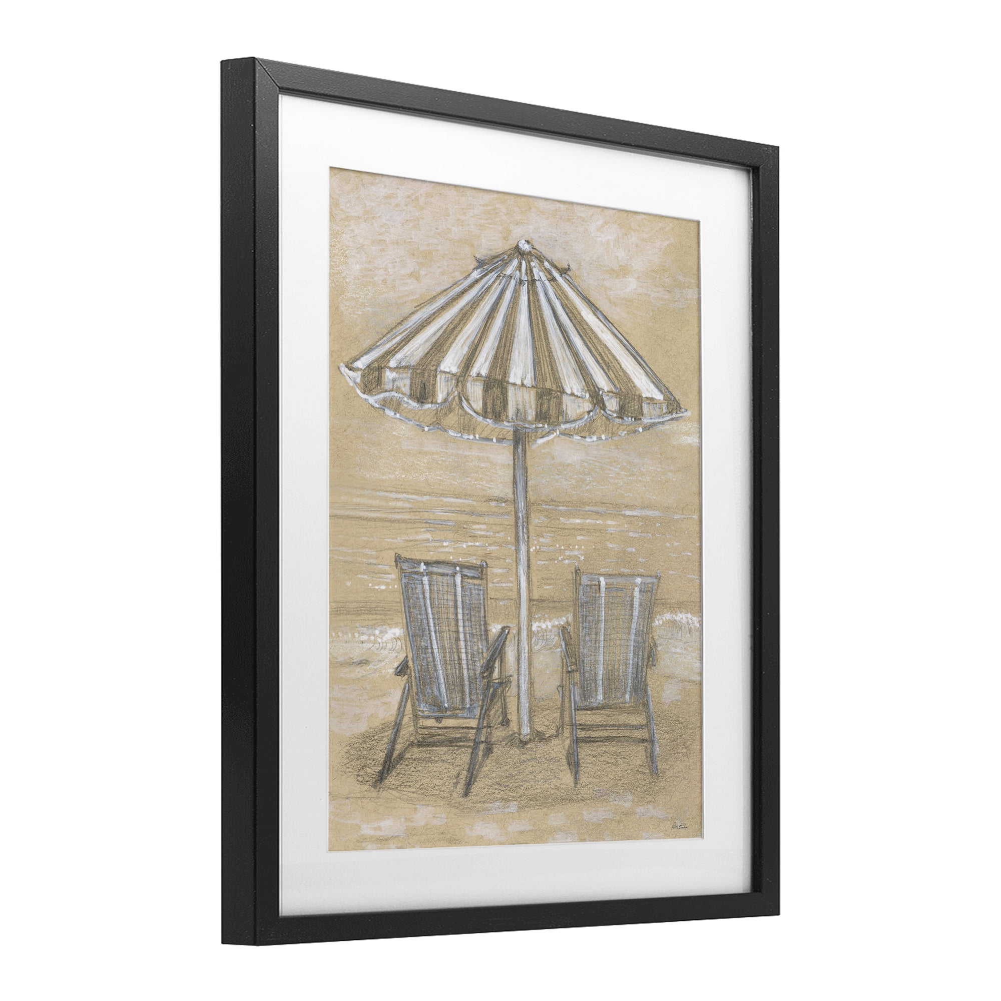 Stupell Industries Umbrella & Chairs Drawing Black Framed Print Under Glass, design by Patti Bishop