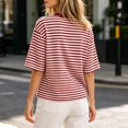 thumbnail image 6 of Summer Tops for Women Vacation Outfits Trendy Crewneck Striped Short Sleeve Shirts Loose fit Breathable T Shirts | CSEONE,Watermelon Red S, 6 of 8