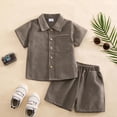 thumbnail image 5 of ZHOGXU Boys Baby Girls Solid Color Outfit Short Sleeve Button Front Summer Gentleman Top And Shorts 2PCS Set For Kids,Grey,6-12 Months, 5 of 6