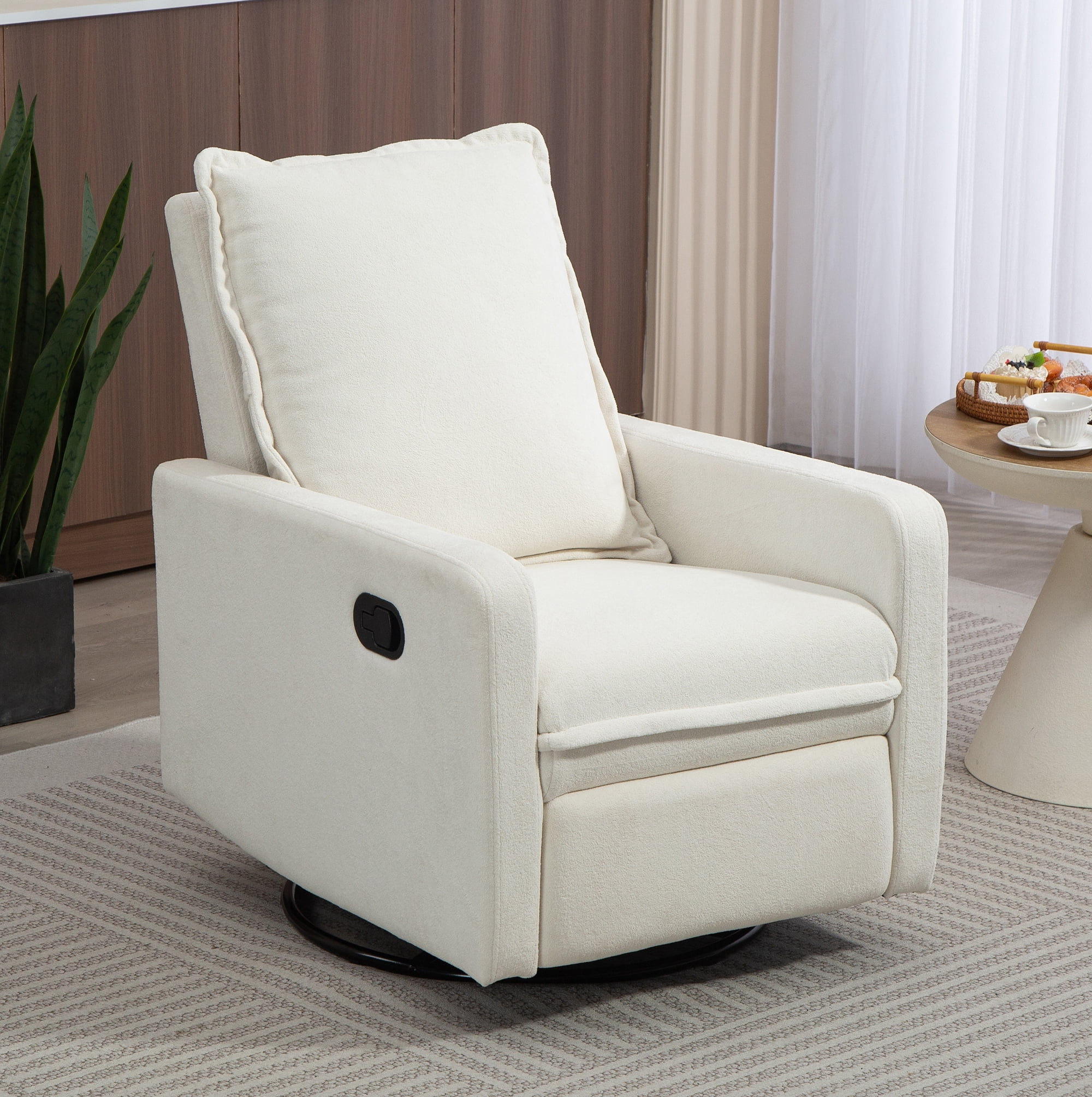 Leumius Swivel Rocking Chair,Manual Upholstered Glider Recliner Rocking Chair for Nursery and Living Room,White