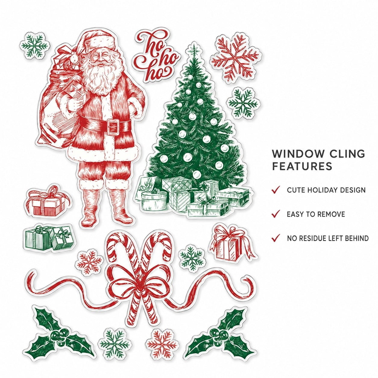 Vintage Santa Christmas Window Clings, Multicolor, 10.8" x 16.8", by Holiday Time