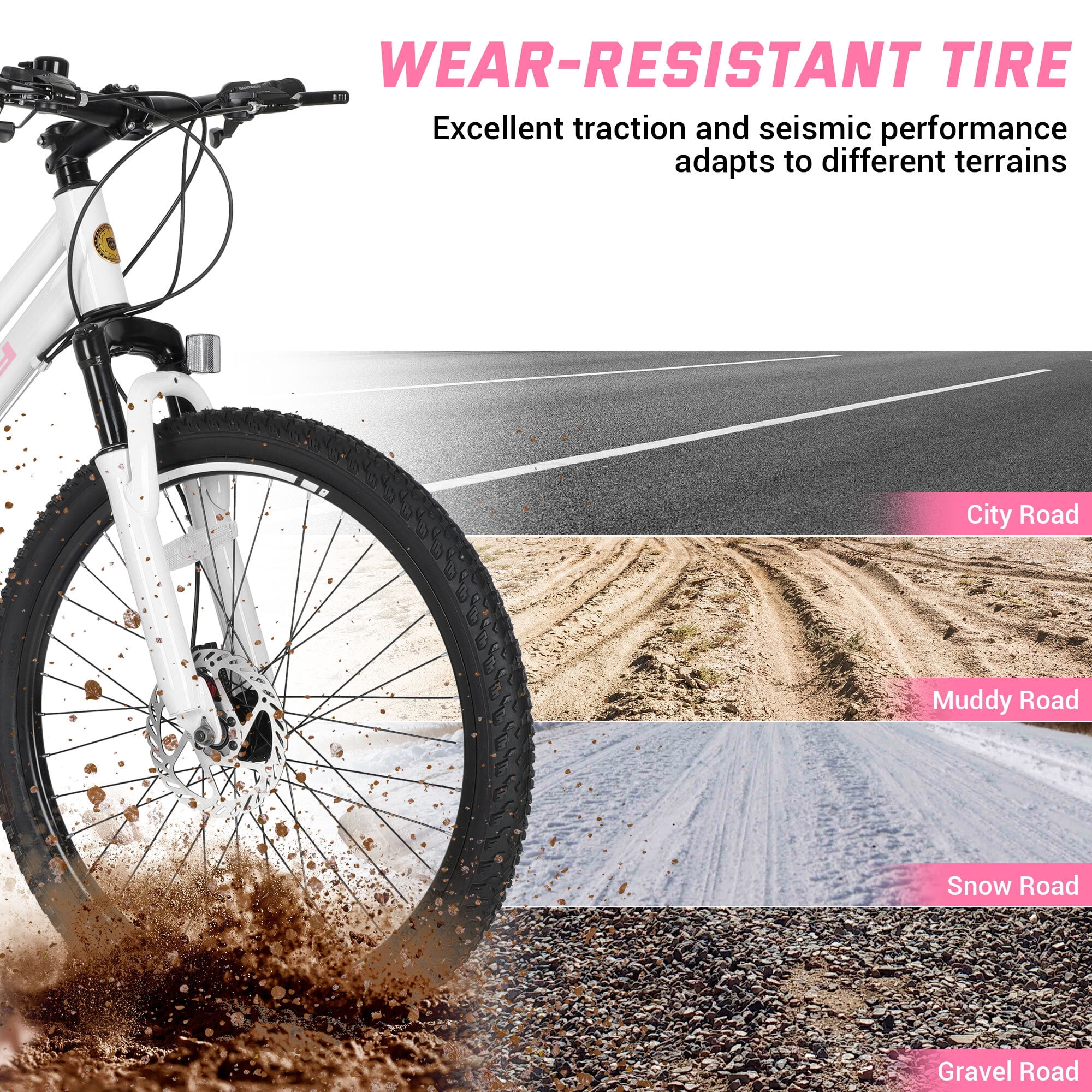 SHINPT 24" Mountain Bike for Teenagers and Adult, Mountain Bicycles with Dual Disc Brakes, Shimano 21 Speeds Bicycles for Men Women, Adult Bicycle with Comfort Saddle, Commuter Bike