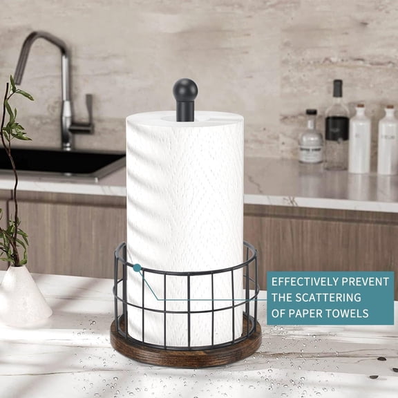 Farmhouse Rustic Wood Countertop Paper Towel Holder - Heavy Duty Base Freestanding Dispenser, Fits Standard/Large Rolls for Home Cooks
