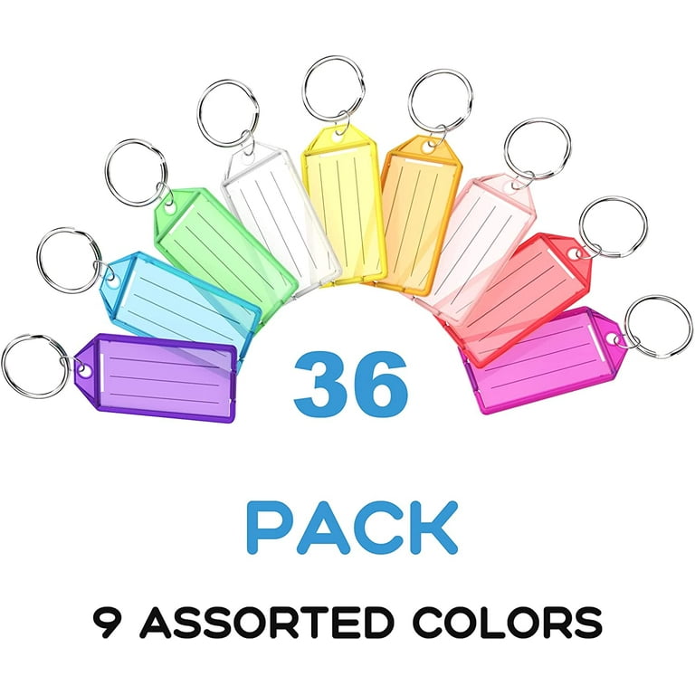 36 Pack Key Tags with Labels, Tough Plastic Key Tags with Split Ring and  Label Window, Key Identifiers Tags Key Chain Tags in 9 Assorted Colors,  Multicolor, 1.96 x 1.15 inches 