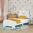 thumbnail image 3 of Churanty Cute Twin Size Kids Bed Frame, Wood Platform Bed with Bear-Shaped Headboard and Footboard for Teen Boys Girls,White, 3 of 9
