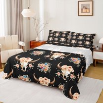 Homewish Tribal Western Skull Full Size Sheets, Hippie Cowgirl Cowboy Bed Sheets, Teens Kids Boys Girls Sheet Sets, Super Cozy Room Decor, 4-Piece