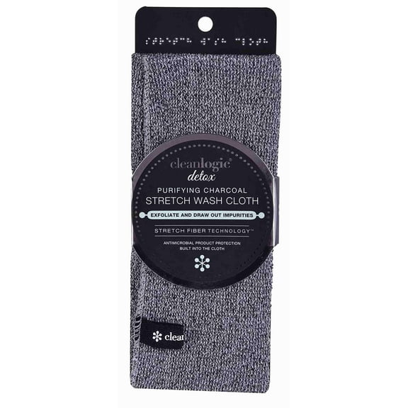 Cleanlogic Body Exfoliating Cloth, Detoxify Charcoal-Infused Stretch Washcloth, All Ages, 1 Count