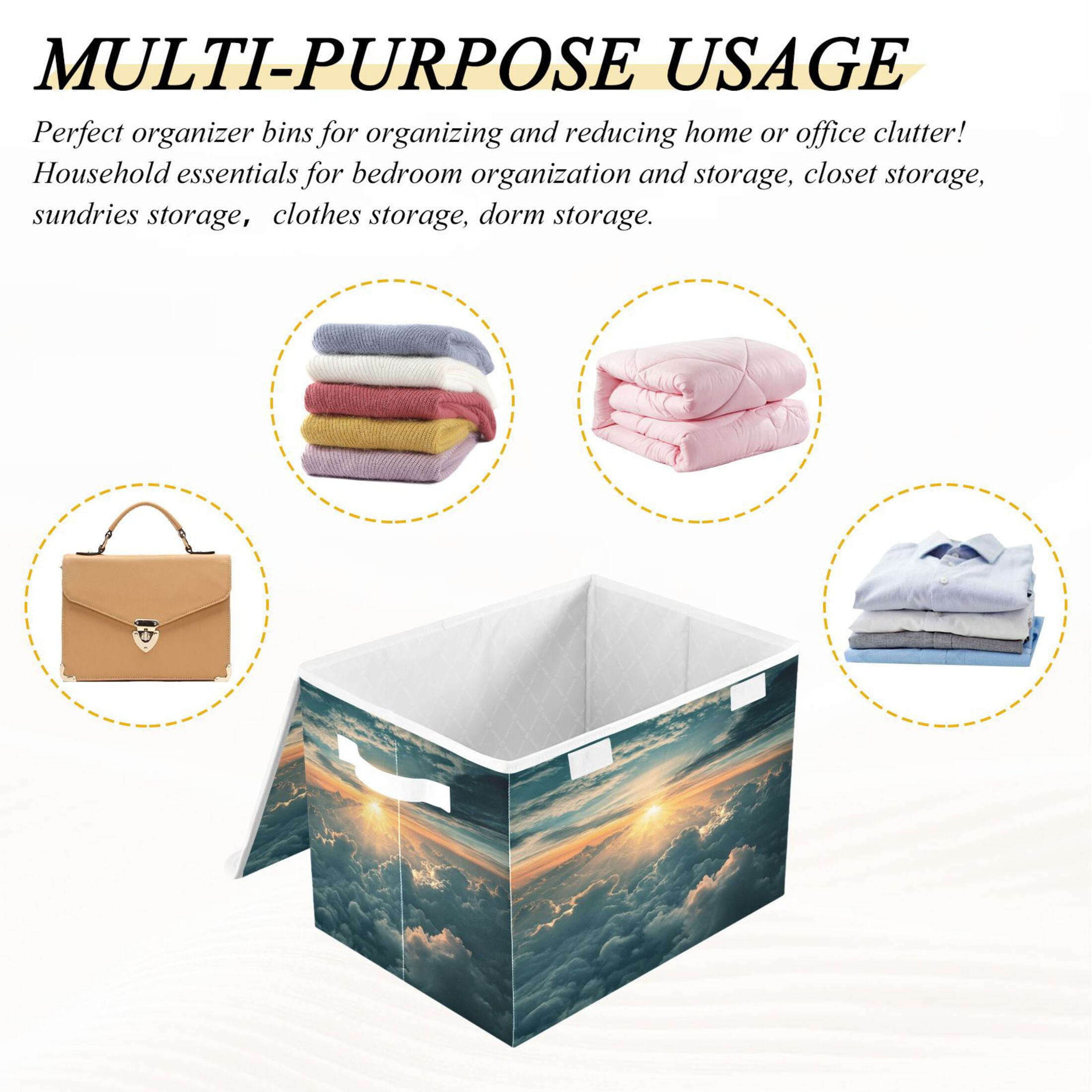 Storage Box With Lid 16.5x12.6x11.8In Foldable Stacked Household Storage Box Sky Picture