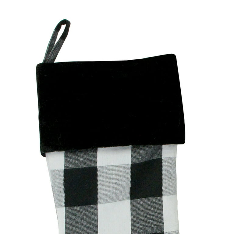Northlight 20 White and Black Buffalo Plaid Christmas Stocking with Cuff 