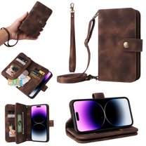ELEHOLD for Google Pixel 7 Pro Wallet Case, PU Leather 6 Card Slots Removable Adjustable Crossbody Necklace Lanyard Shoulder Strap Zipper Bag Anti-Falling Rugged Case for Google Pixel 7 Pro,Brown