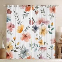 Manfei Rustic Flower Floral Curtains Pack of 2 (42x84 Each),Country Plant Curtains Blackout,Orange White Green Bedroom Curtains For Adult,Luxury Bedroom Decor