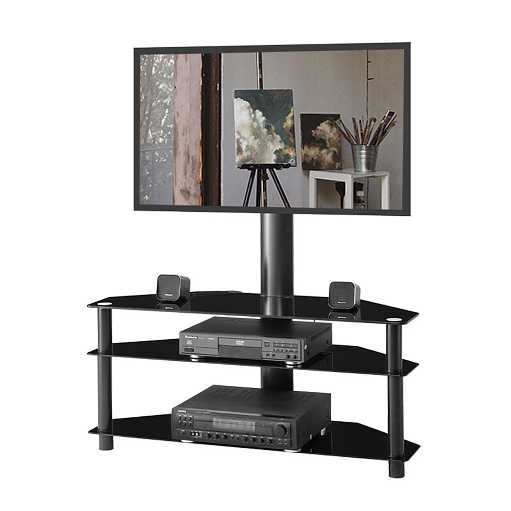 3 Tiered Glass Shelf TV Stand Tempered Glass Metal Frame Height Angle Adjustable TV Bracket