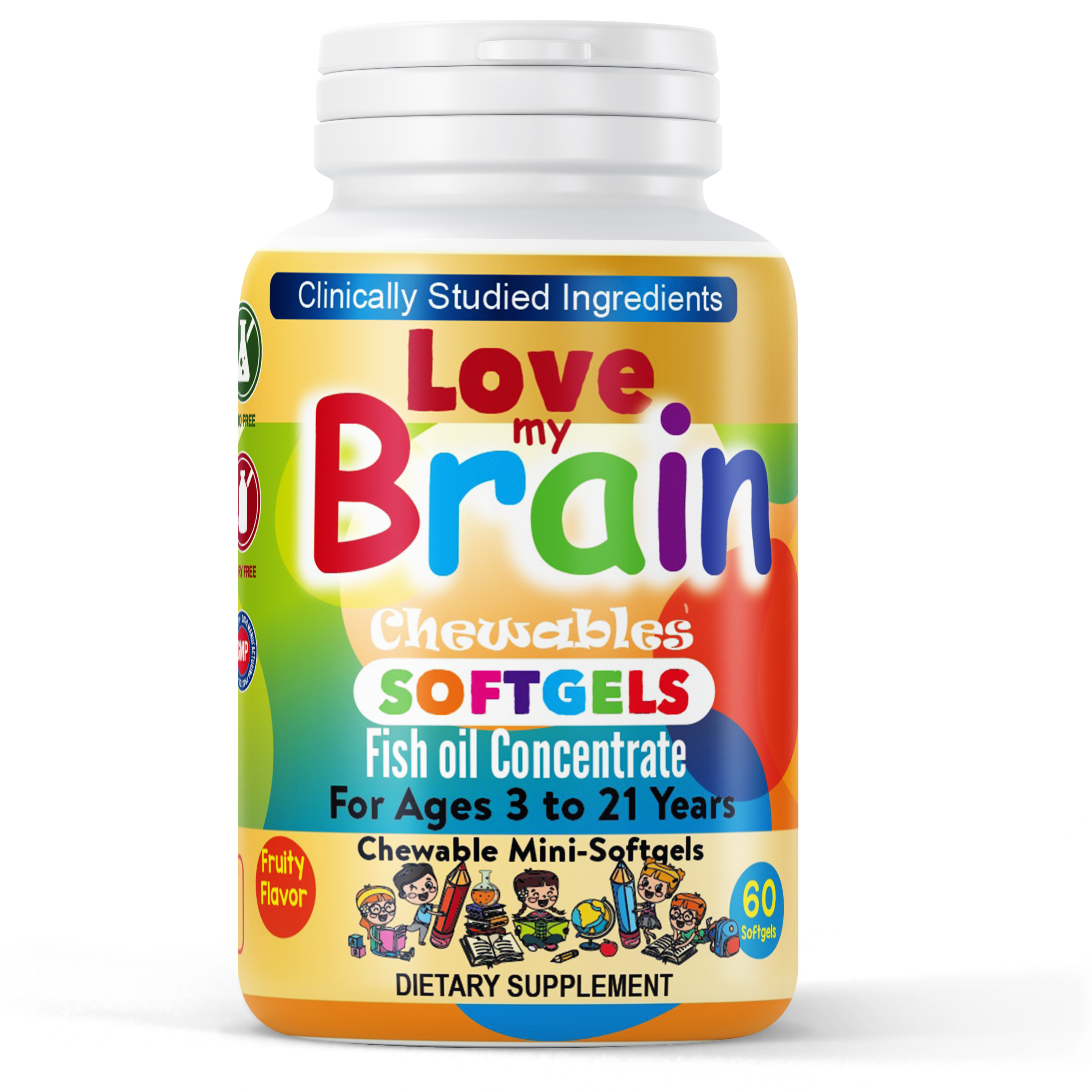 Love My Brain Kids Brain Focus Chewable MiniSoftgel, with DHA, EPA