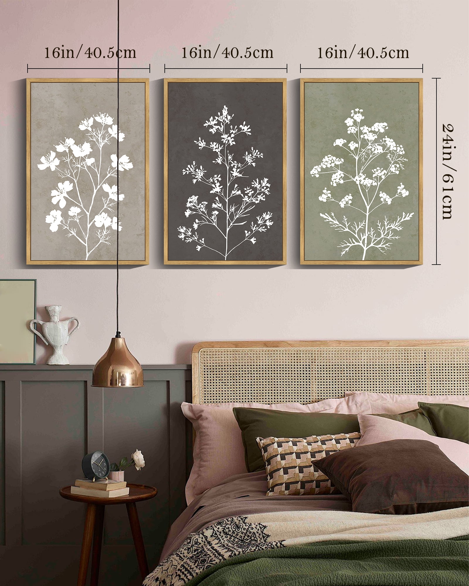 16x24in3pcs Natural Framed Flower Framed Wall Art Vintage Floral Minimalist Wall Hanging Decor for Office Farmhouse Colorful Botanical Prints Artwork