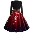 thumbnail image 3 of Christmas Dresses for Women Long Sleeve Flare Dress with Merry Christmas Print for Hollow Party Casual Square Collar Dresses,Wine,3XL, 3 of 4