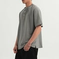 thumbnail image 3 of Dagugfen Casual Tops for Men Button V Neck Short Sleeve Drop Shoulder Loose Travel Work Tee Tops Solid Color, 3 of 4