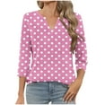 thumbnail image 2 of Vekome Summer Tops for Women 3/4 Sleeves Plus Size Shirts V Neck Casual Tee Shirts Print Pullover Tops Pink M, 2 of 6