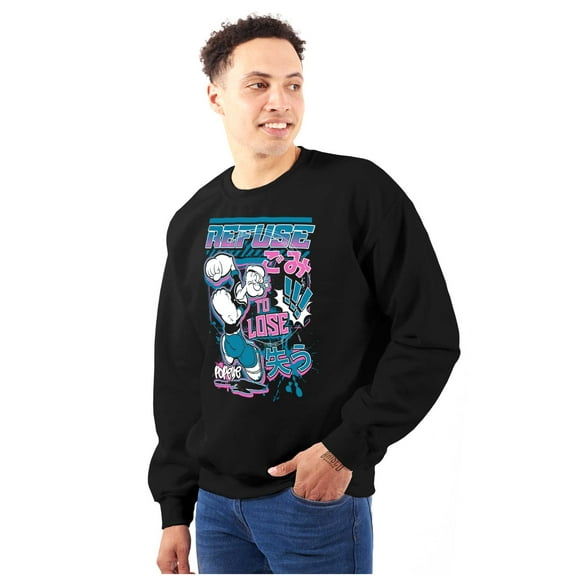 Cool Fighting Popeye Refuse to Lose Men's Crewneck Sweatshirt Brisco Brands S