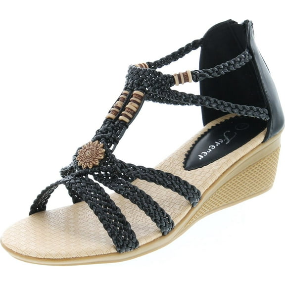 Forever Link Paramount-10 Women's Woven Beaded Floral Wedge