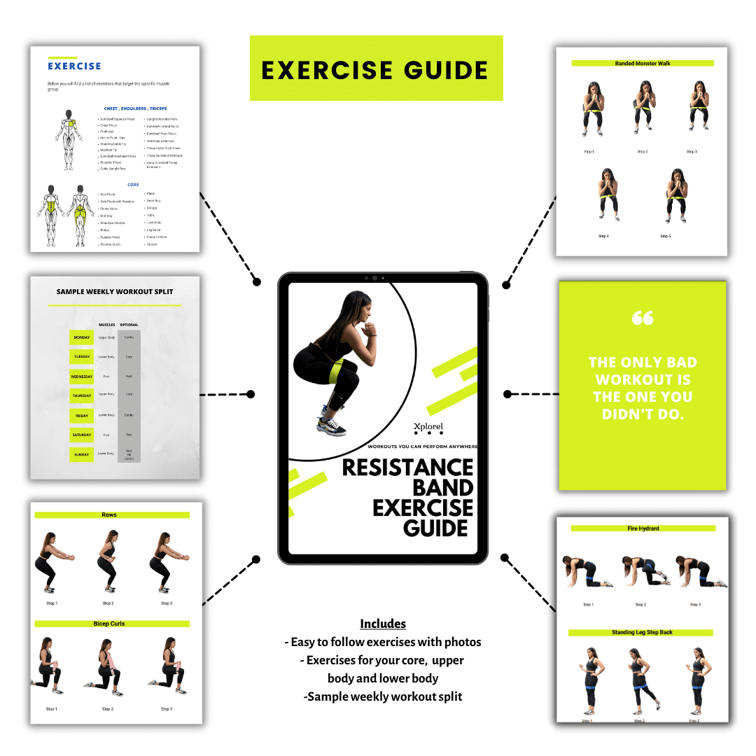 Xplorel Resistance Bands w/ Carry Bag, Exercise Bag, & Fitness Planner, 5 Pack