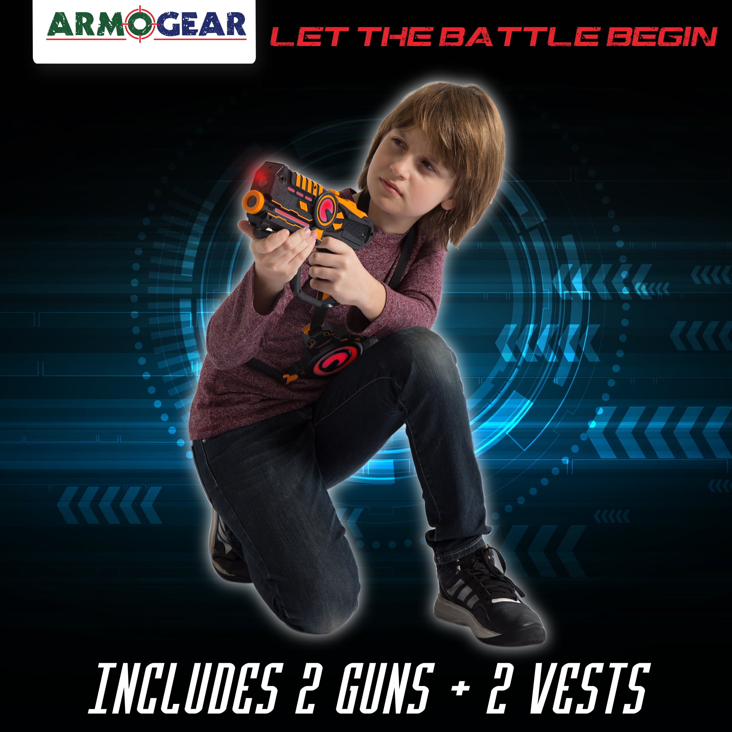 ARMOGEAR Infrared Laser Tag Guns & Vests Laser Battle Game Pack of 2 Blue & Red 
